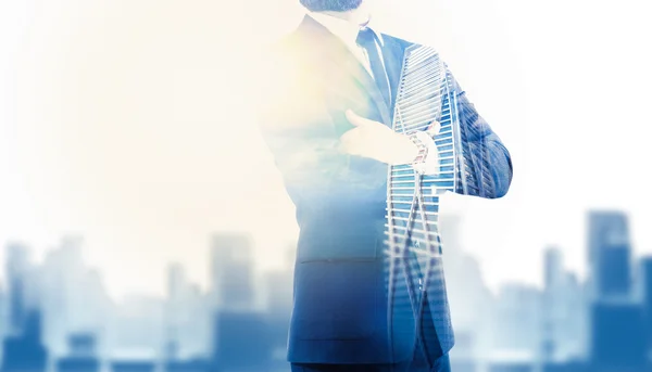 Double exposure of city and business man — Stock Photo, Image