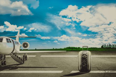Travel bags in airport and airliner. Concept 