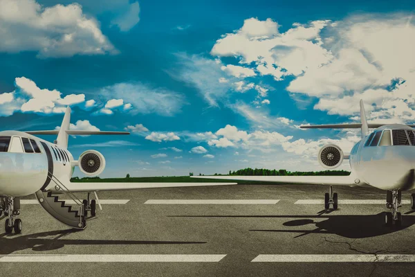 Runway airport and airliner. Concept — Stok fotoğraf