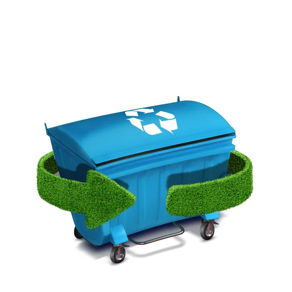 Blue plastic trash recycling container ecology concept, isolation on white — Stockfoto