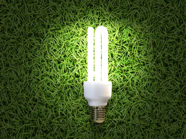 Lámpara de ahorro de energía en césped verde — Foto de Stock