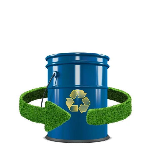 Fuel tank and green arrows from the grass. Recycling concept isolation on white — Stockfoto