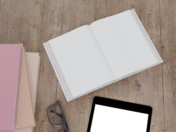 Empty color book mockup template on wood background — Stock Photo, Image