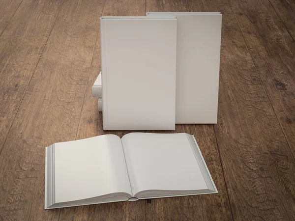 Ahşap arka plan boş beyaz kitabın mockup şablonu — Stok fotoğraf