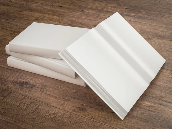 Modelo de mockup livro branco vazio no fundo de madeira — Fotografia de Stock