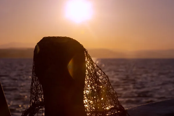 Fishing net in Cyprus, blue net with red floats — Stock Photo, Image