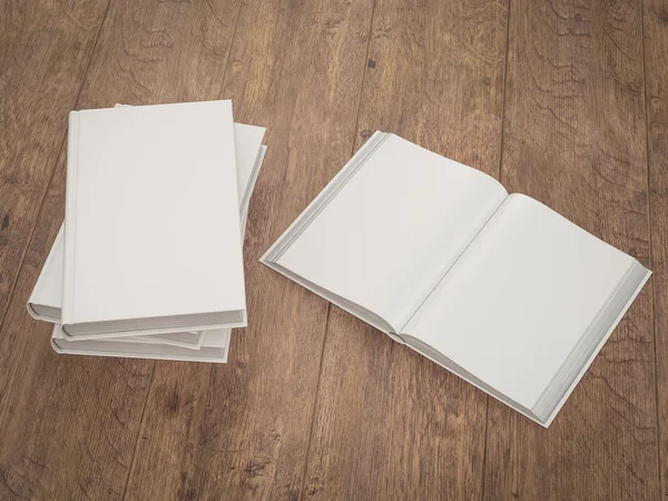 Пустой белый шаблон макета книги на деревянном фоне — стоковое фото