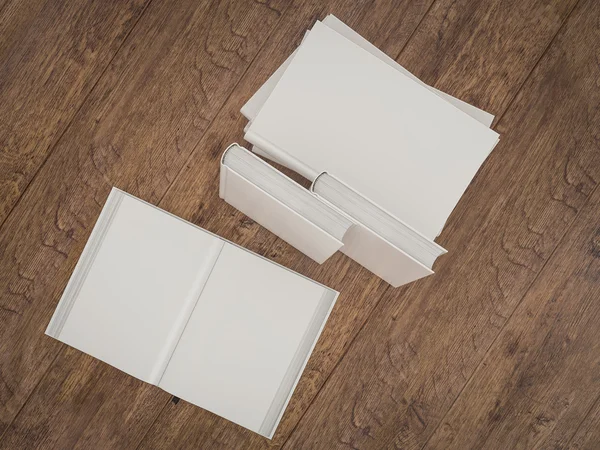 Plantilla de maqueta vacía libro blanco sobre fondo de madera — Foto de Stock
