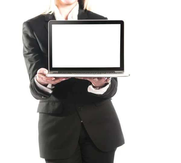 Üzletasszony laptop elszigetelt fehér background — Stock Fotó