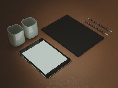 Mockup iş şablonu. Braun tablo öğeleri kümesi.