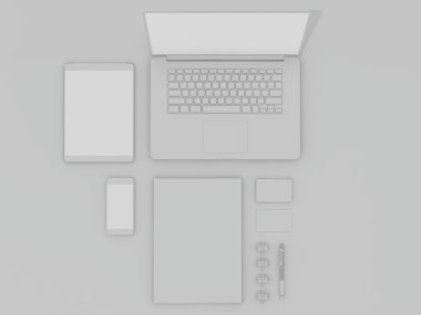 Mockup iş şablonu. Beyaz tablo öğeleri kümesi.