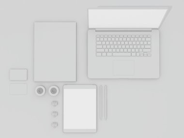 Mockup iş şablonu. Beyaz tablo öğeleri kümesi.