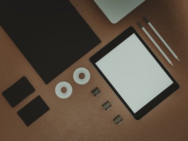 Mockup iş şablonu. Braun tablo öğeleri kümesi.