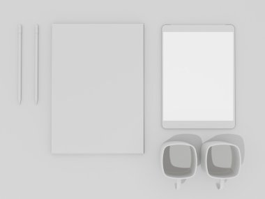 Mockup iş şablonu. Beyaz tablo öğeleri kümesi.