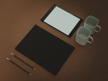Mockup iş şablonu. Braun tablo öğeleri kümesi.