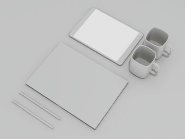 Mockup iş şablonu. Beyaz tablo öğeleri kümesi.