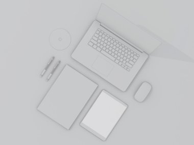 Mockup iş şablonu. Beyaz tablo öğeleri kümesi.