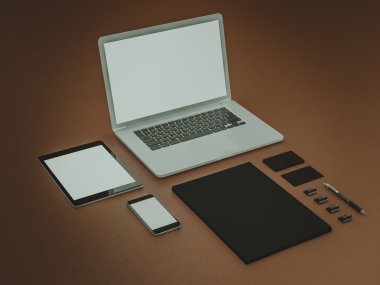 Mockup iş şablonu. Braun tablo öğeleri kümesi.