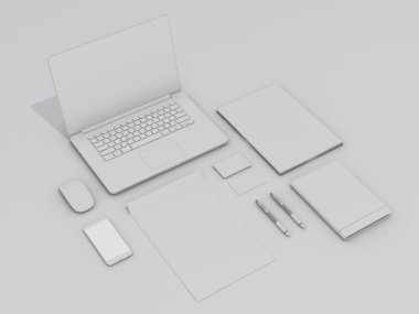 Mockup iş şablonu. Beyaz tablo öğeleri kümesi.