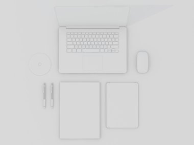 Mockup iş şablonu. Beyaz tablo öğeleri kümesi.