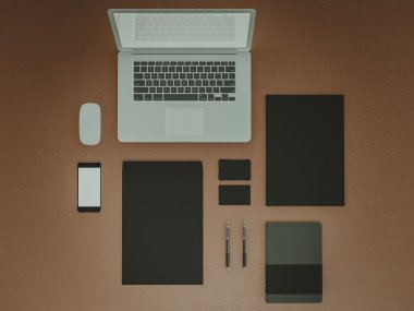 Mockup iş şablonu. Braun tablo öğeleri kümesi.