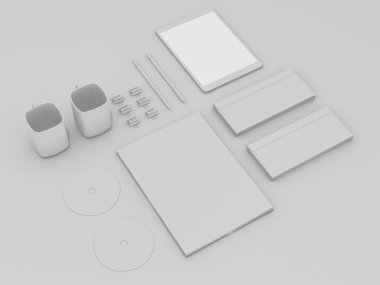 Mockup iş şablonu. Beyaz tablo öğeleri kümesi.