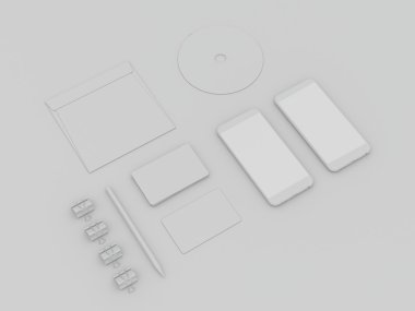 Mockup iş şablonu. Beyaz tablo öğeleri kümesi.