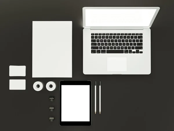 Mockup business template. Set of elements on the black table. — Stock Photo, Image