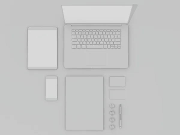 Mockup business sjabloon. Set elementen op de witte tafel. — Stockfoto