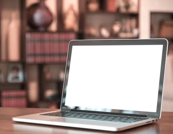 Open laptop over wooden table, retro filtered image — Stock Photo, Image