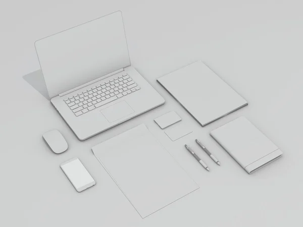 Modelo de negócio Mockup. Conjunto de elementos na mesa branca . — Fotografia de Stock