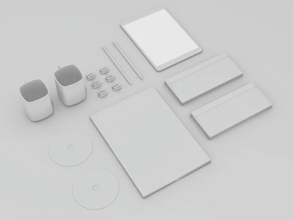 Modelo de negócio Mockup. Conjunto de elementos na mesa branca . — Fotografia de Stock