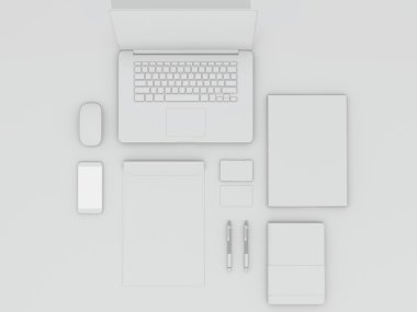Mockup iş şablonu. Beyaz tablo öğeleri kümesi.
