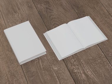 Ahşap arka plan üzerinde beyaz bir kapak ile kitabın mockup