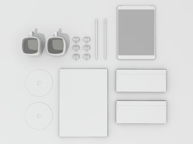 Mockup iş şablonu. Beyaz tablo öğeleri kümesi.