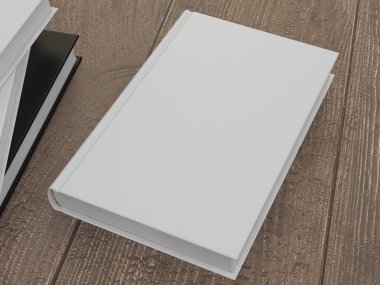 Mockup of the book with a white cover on a wood background clipart