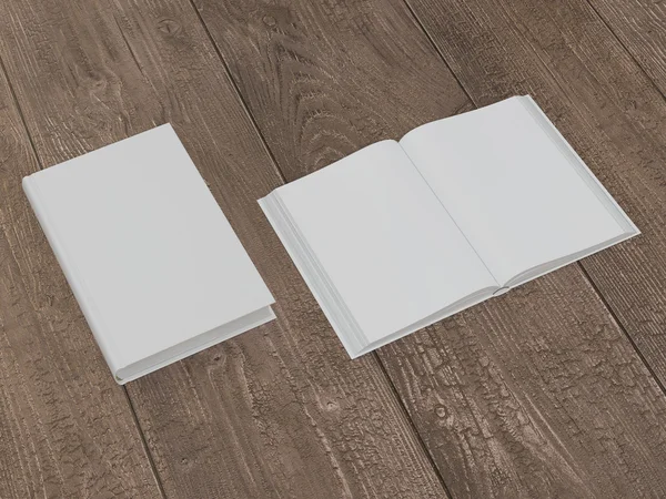 Mockup van het boek met een witte dekking op een houten achtergrond — Stockfoto