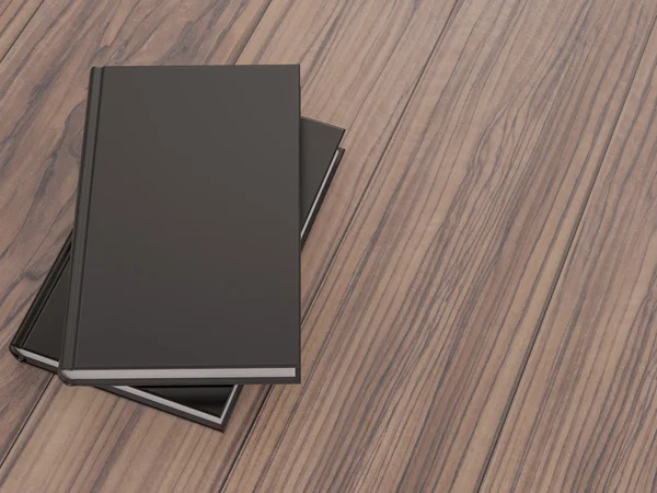 Mockup van het boek met een zwarte cover op een houten achtergrond — Stockfoto