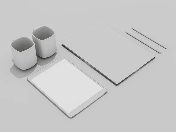 Modelo de negócio Mockup. Conjunto de elementos na mesa branca . — Fotografia de Stock