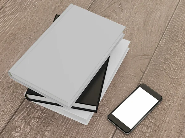 รูปแบบของหนังสือที่มีปกสีขาวบนพื้นหลังไม้ — ภาพถ่ายสต็อก