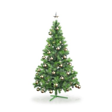 Beyaz arkaplanda dekore edilmiş Noel ağacı
