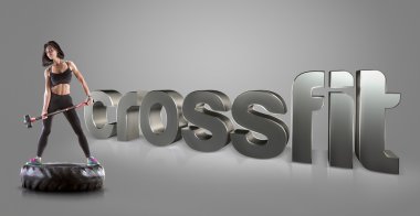 Bir çekiç üzerinde arka plan motivasyonel fitness ifadeler tutan spor kadın