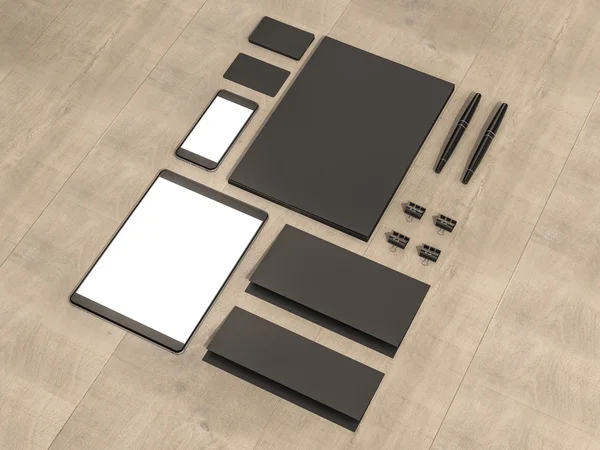 Set di elementi mockup sul tavolo in legno. Modello di business Mockup — Foto Stock