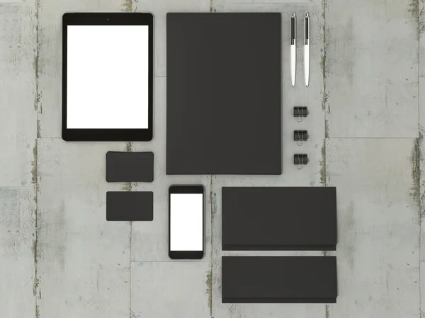 Set di elementi mockup sul tavolo in legno. Modello di business Mockup — Foto Stock