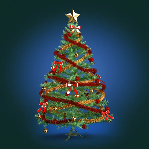 Decorated Christmas tree on blue background — Stock Photo, Image