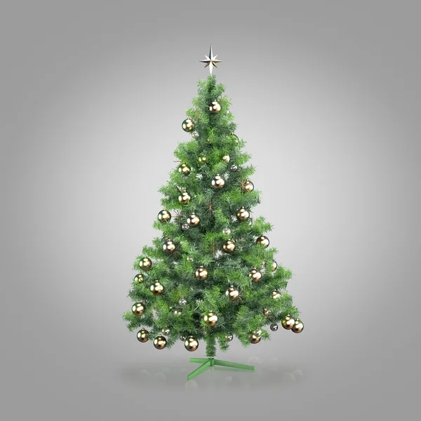 Geschmückter Weihnachtsbaum auf grauem Hintergrund — Stockfoto
