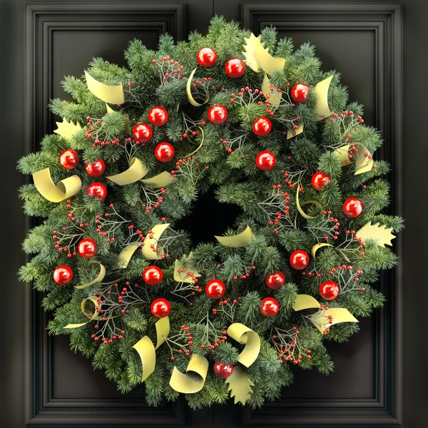 Christmas wreath on a wooden door — Stock Photo, Image