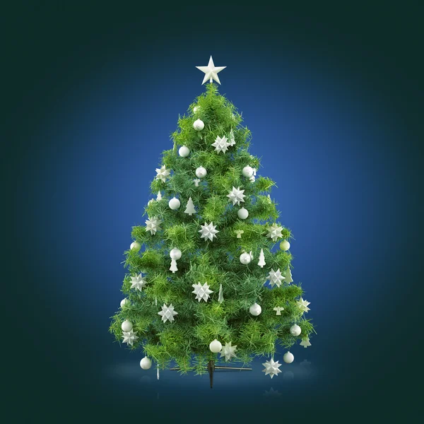 Decorated Christmas tree on blue background — Stock Photo, Image