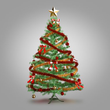 Süslenen gri arka plan üzerinde Noel ağacı
