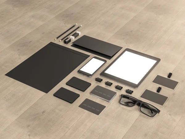 Set of mockup elements on the wood table. Mockup business template — Stock Photo, Image
